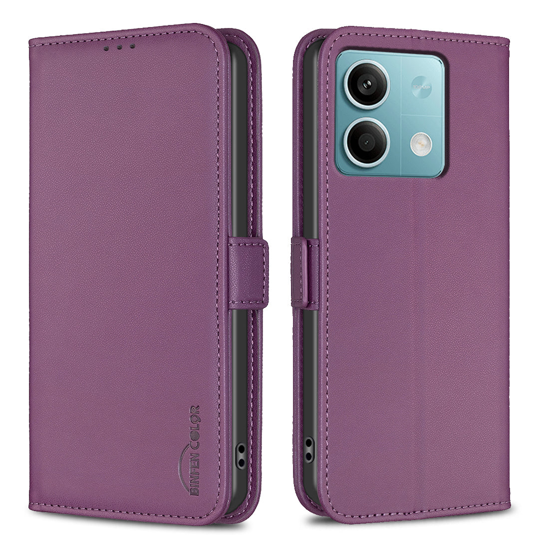 BINFEN COLOR BF31 For Xiaomi Redmi Note 13 4G Phone Case PU Leather Viewing Stand Cover - Dark Purple