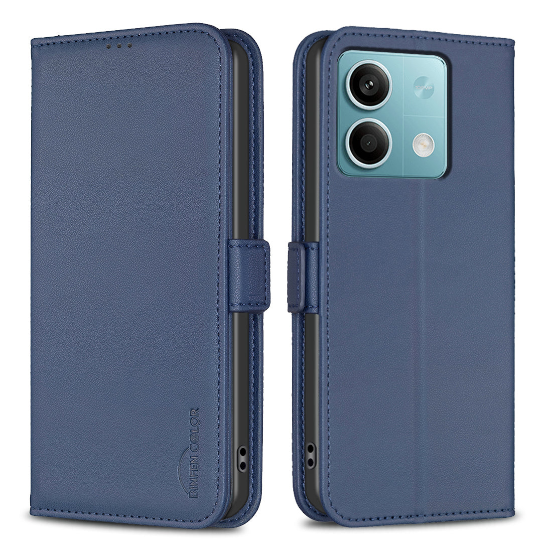 BINFEN COLOR BF31 For Xiaomi Redmi Note 13 4G Phone Case PU Leather Viewing Stand Cover - Blue