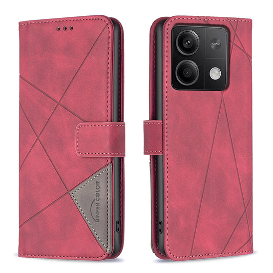 BINFEN COLOR BF05 For Xiaomi Redmi Note 13 4G Leather Case Flip Wallet Phone Cover - Red
