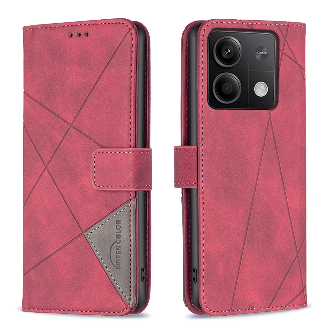 BINFEN COLOR BF05 For Xiaomi Redmi Note 13 4G Leather Case Flip Wallet Phone Cover - Red