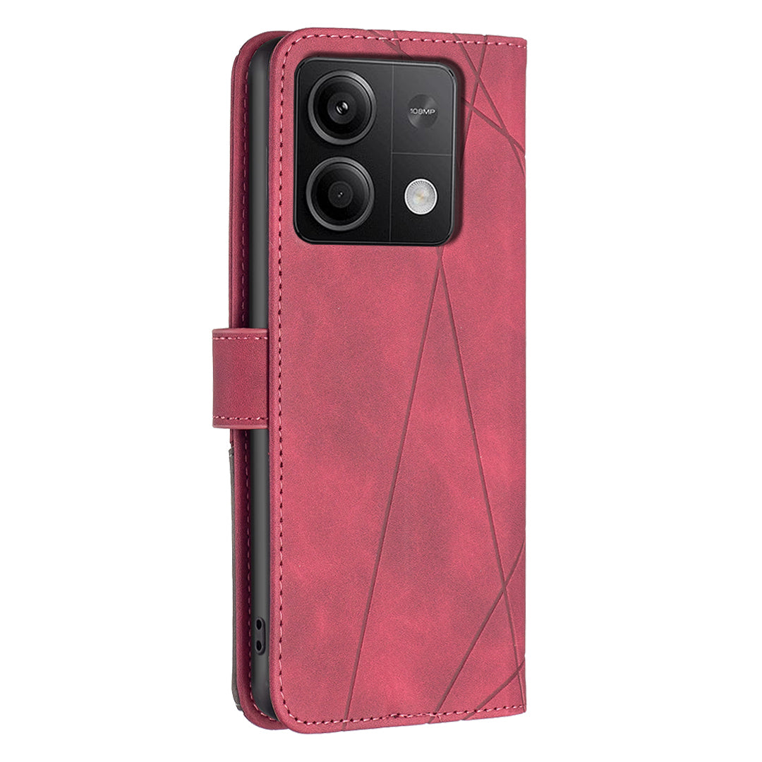 BINFEN COLOR BF05 For Xiaomi Redmi Note 13 4G Leather Case Flip Wallet Phone Cover - Red