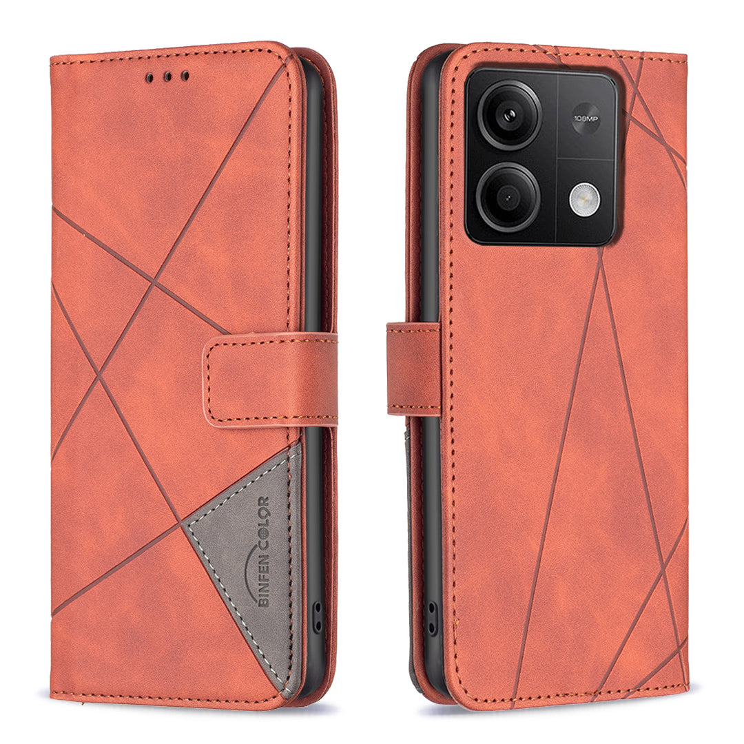 BINFEN COLOR BF05 For Xiaomi Redmi Note 13 4G Leather Case Flip Wallet Phone Cover - Brown