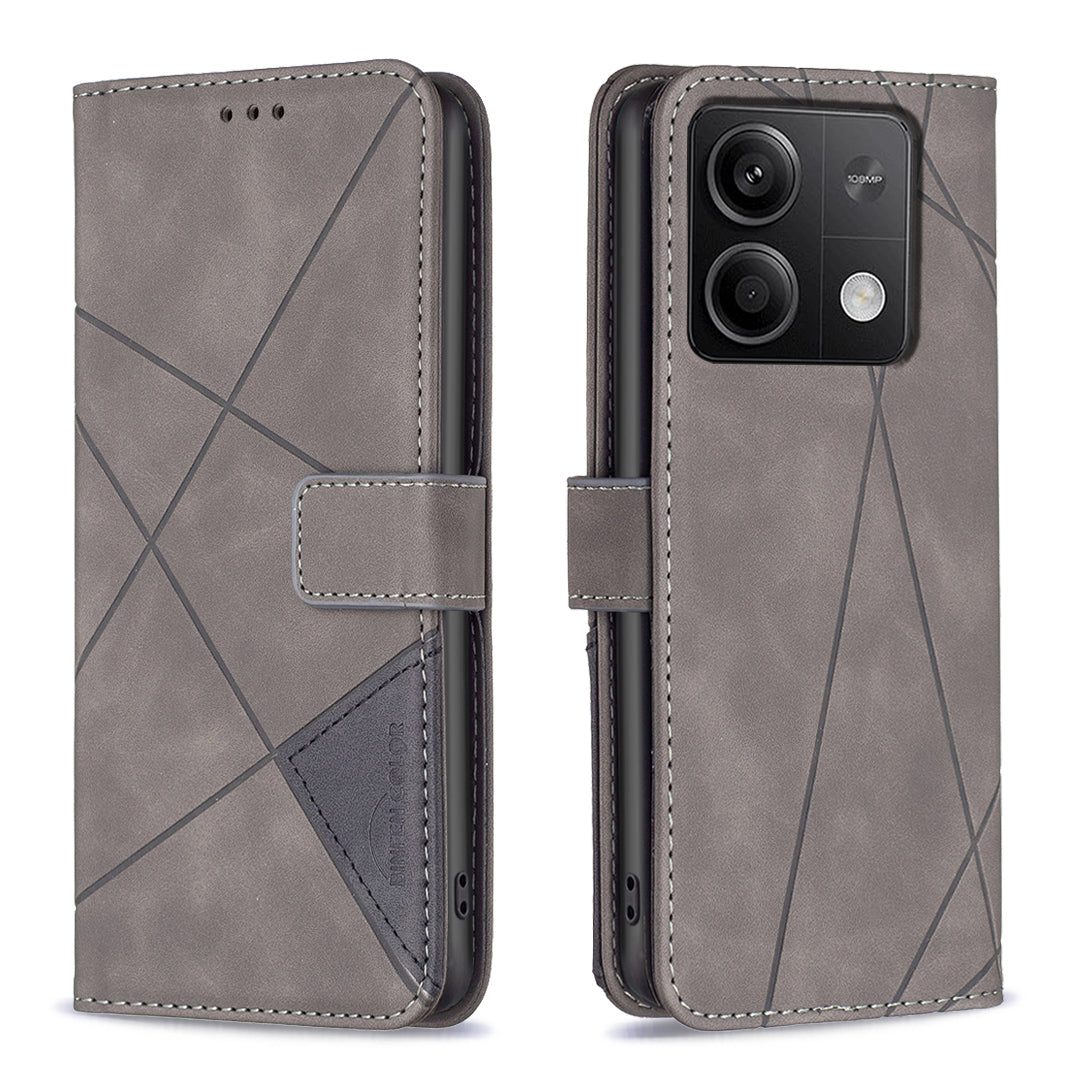 BINFEN COLOR BF05 For Xiaomi Redmi Note 13 4G Leather Case Flip Wallet Phone Cover - Grey
