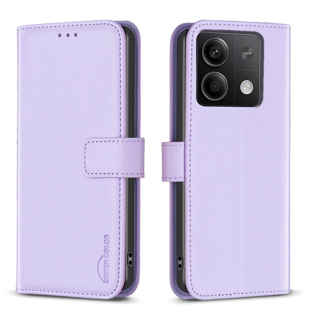 BINFEN COLOR BF17 For Xiaomi Redmi Note 13 4G Leather Phone Case Folio Stand View Cover - Purple
