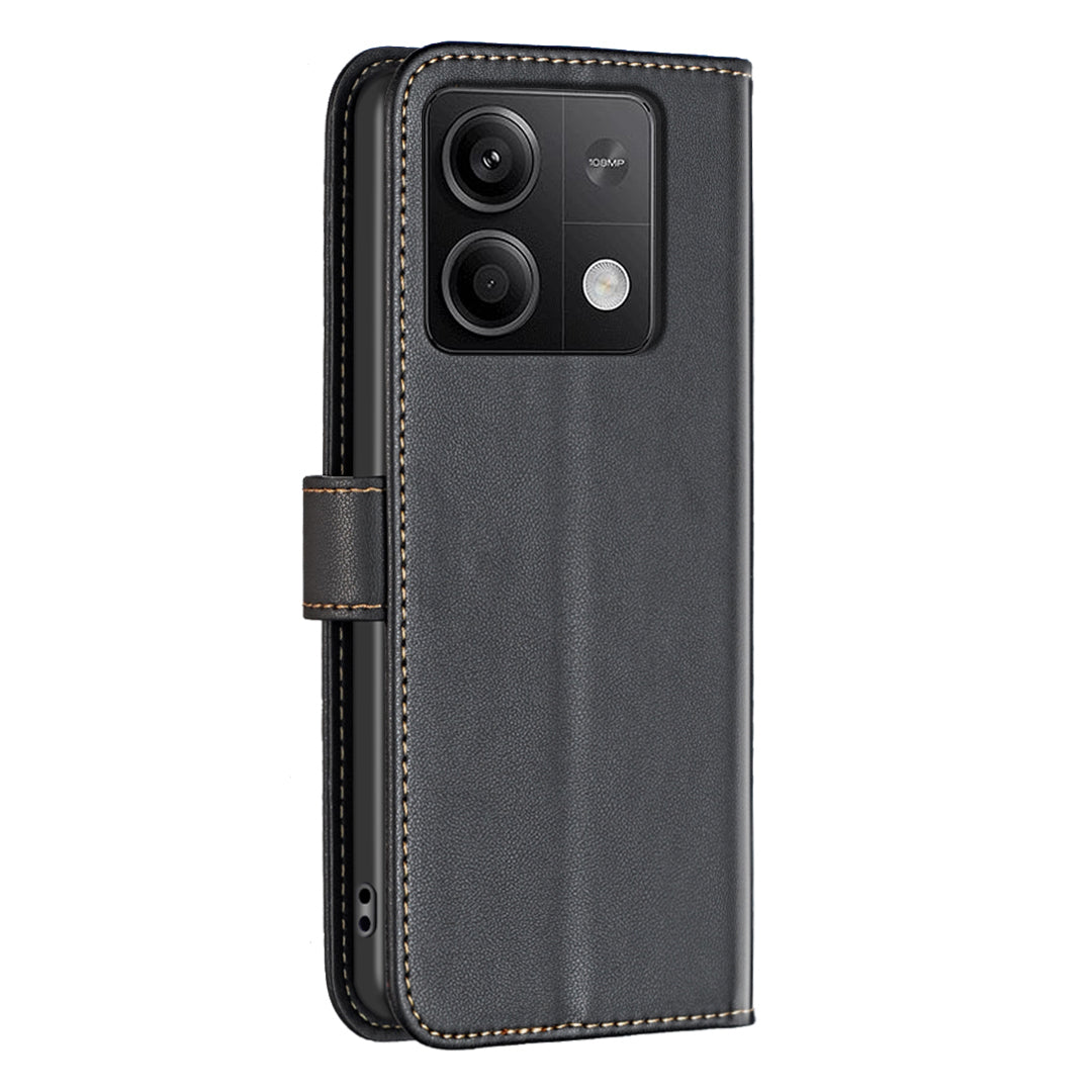 BINFEN COLOR BF17 For Xiaomi Redmi Note 13 4G Leather Phone Case Folio Stand View Cover - Black
