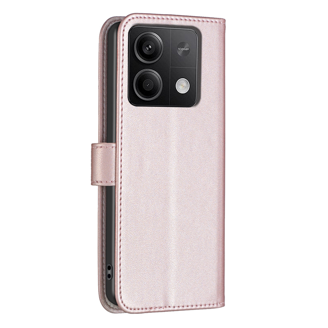 BINFEN COLOR BF17 For Xiaomi Redmi Note 13 4G Leather Phone Case Folio Stand View Cover - Rose Gold