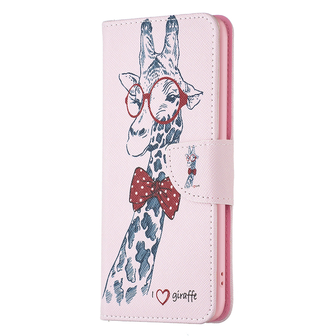 For Xiaomi Redmi Note 13 4G Pattern Leather Phone Case Wallet Cover - Giraffe