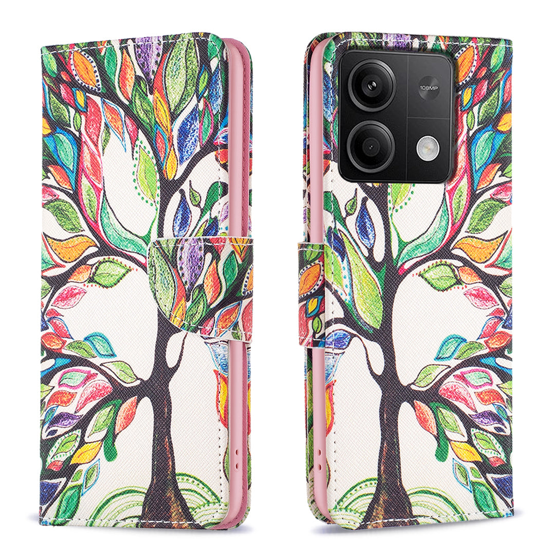 For Xiaomi Redmi Note 13 4G Pattern Leather Phone Case Wallet Cover - Life Tree