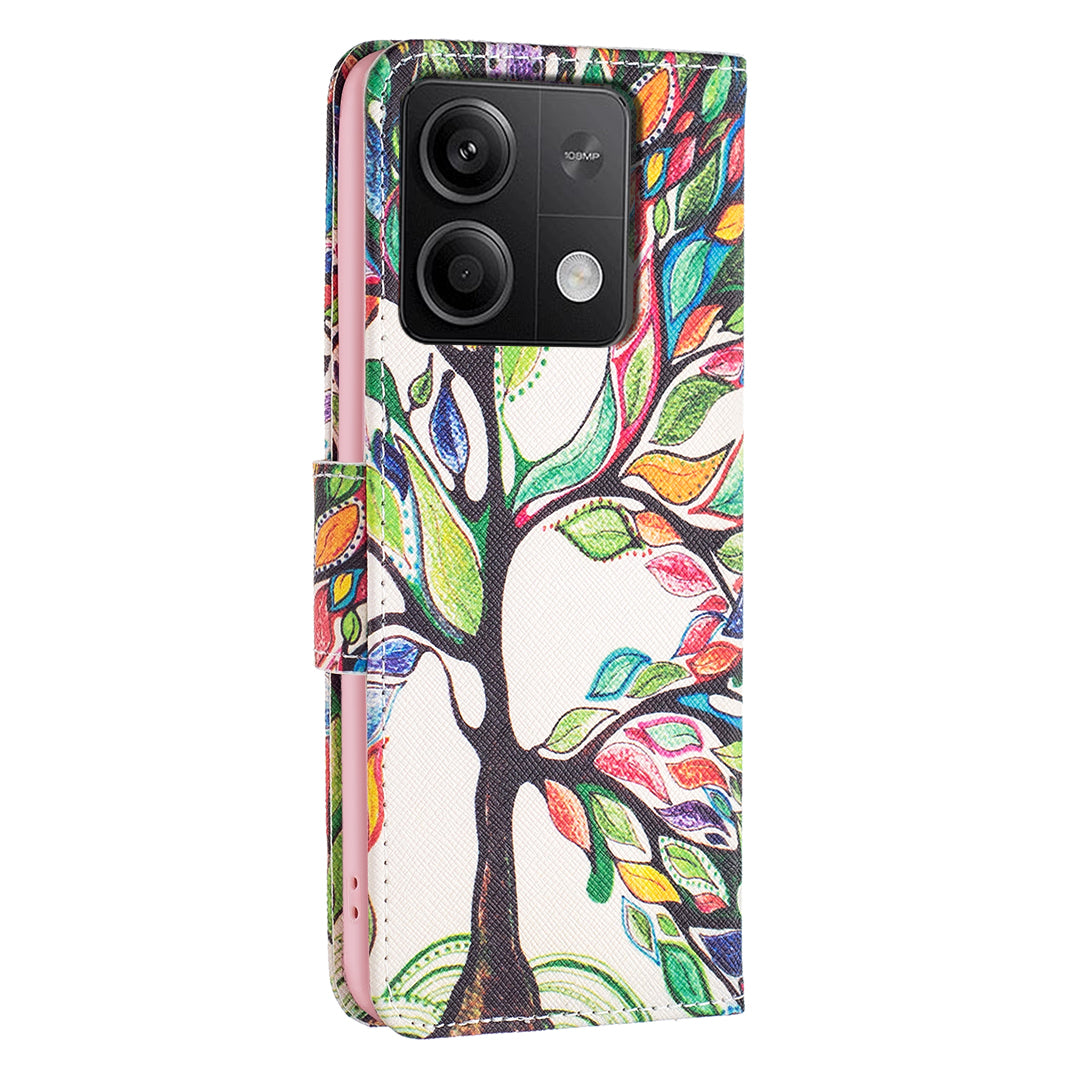 For Xiaomi Redmi Note 13 4G Pattern Leather Phone Case Wallet Cover - Life Tree