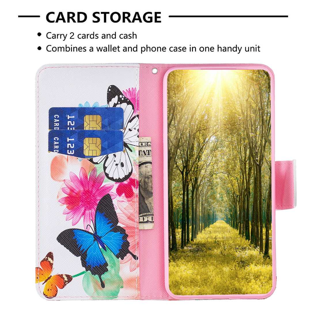 For Xiaomi Redmi Note 13 4G Pattern Leather Phone Case Wallet Cover - Two Butterflies