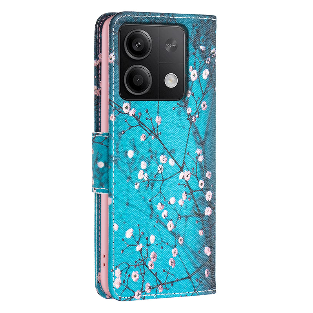 For Xiaomi Redmi Note 13 4G Pattern Leather Phone Case Wallet Cover - Plum Blossom