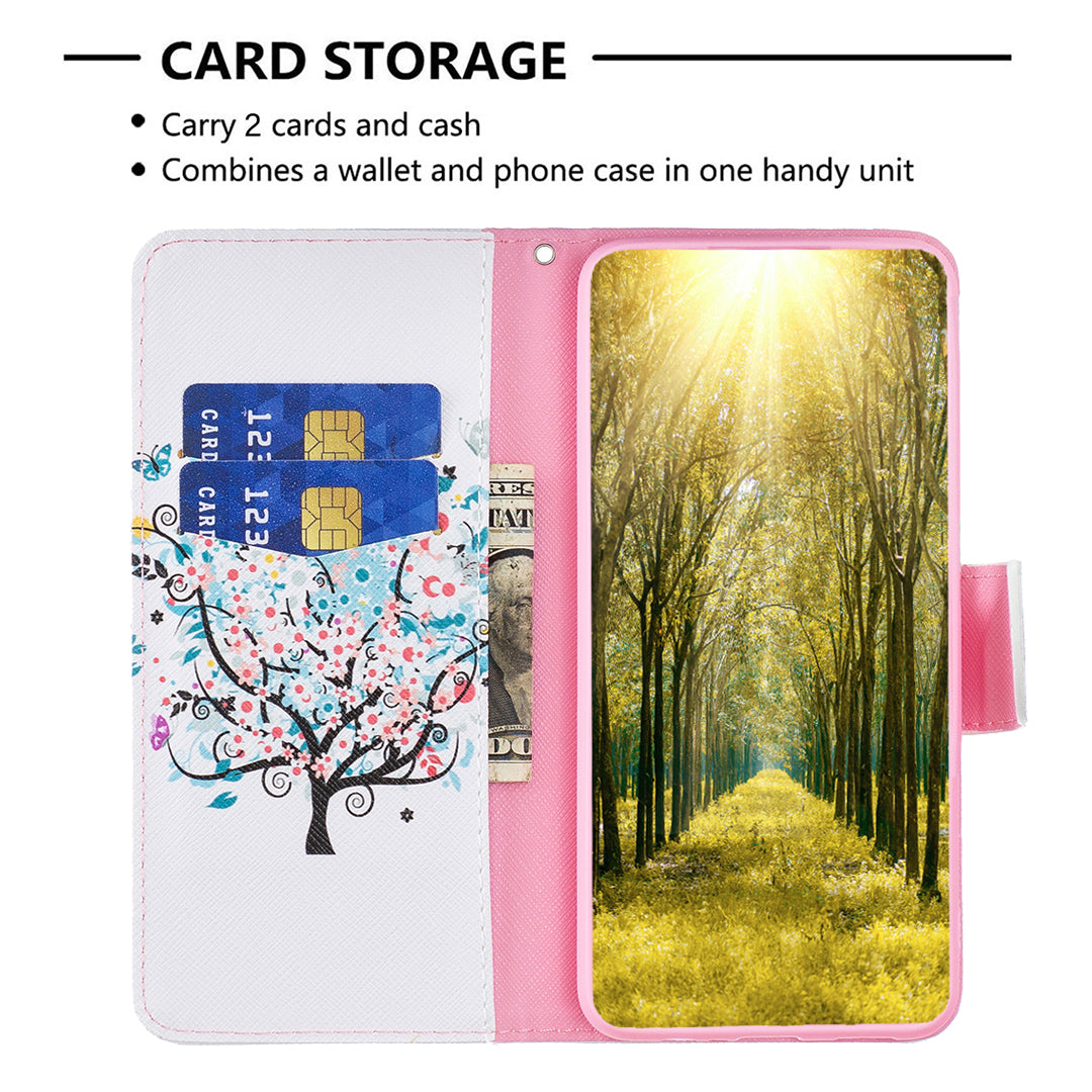 For Xiaomi Redmi Note 13 4G Pattern Leather Phone Case Wallet Cover - Flower Tree