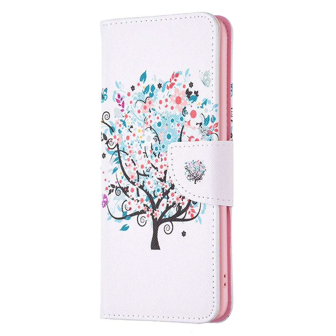 For Xiaomi Redmi Note 13 4G Pattern Leather Phone Case Wallet Cover - Flower Tree