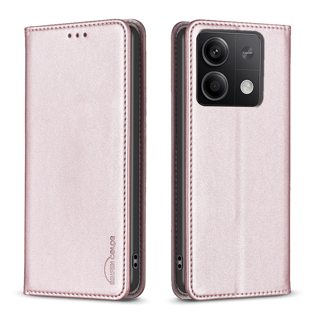 BINFEN COLOR BF18 For Xiaomi Redmi Note 13 4G Phone Case Card Holder Cover Magnetic Absorption - Rose Gold