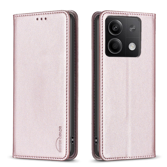 BINFEN COLOR BF18 For Xiaomi Redmi Note 13 4G Phone Case Card Holder Cover Magnetic Absorption - Rose Gold