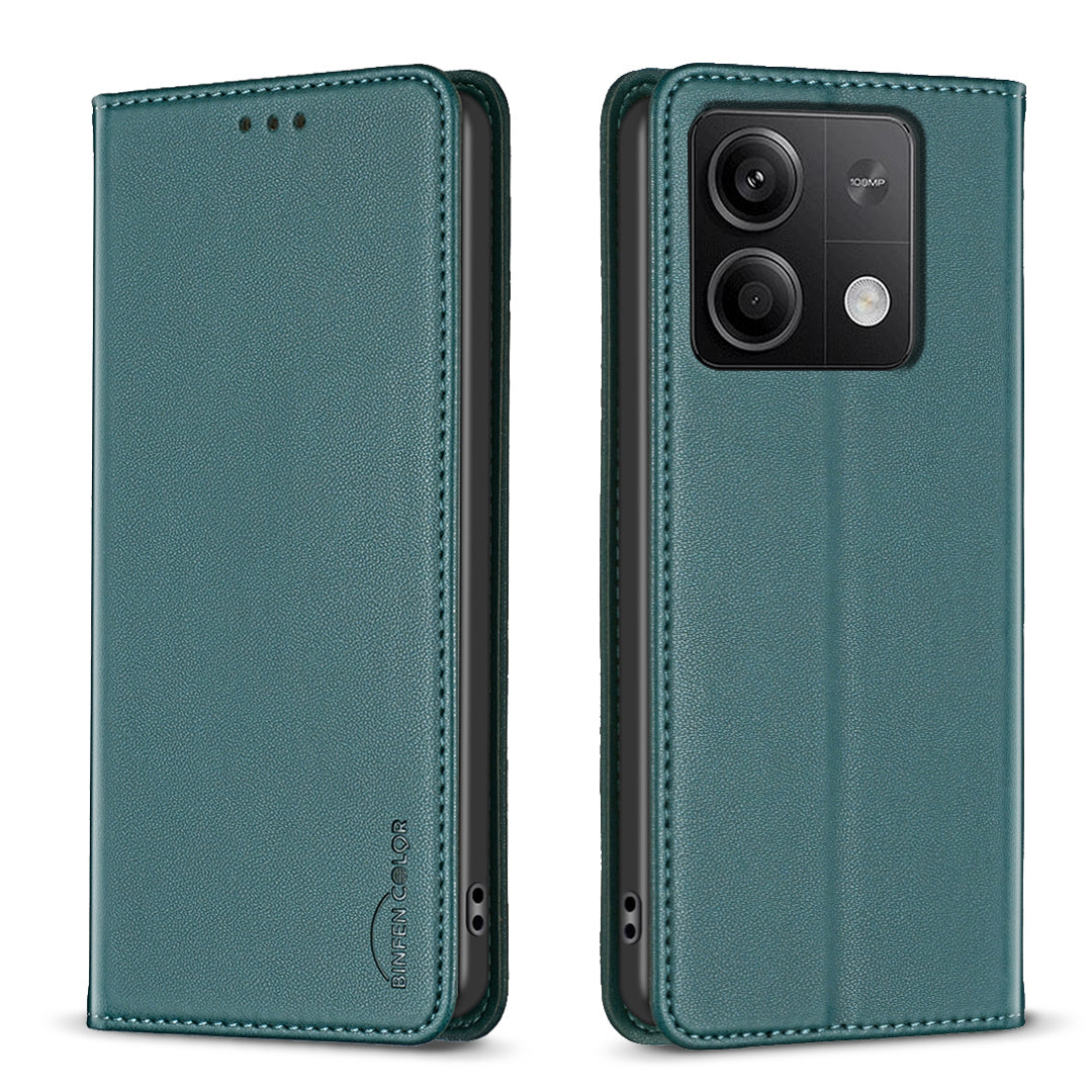 BINFEN COLOR BF18 For Xiaomi Redmi Note 13 4G Phone Case Card Holder Cover Magnetic Absorption - Green