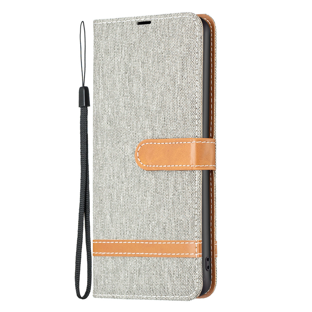 For Xiaomi Redmi Note 13 4G Phone Case Jeans Cloth Splicing Stand Wallet Cover - Grey