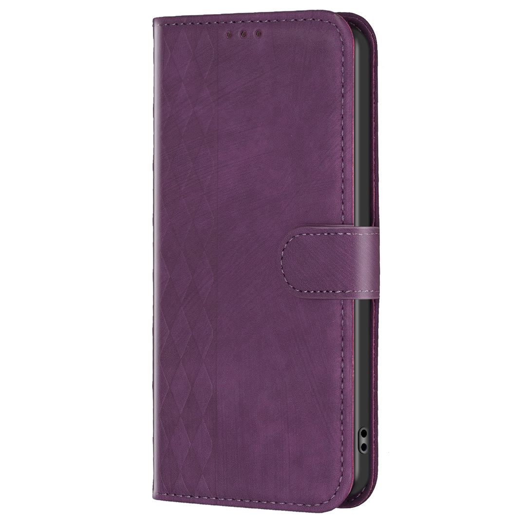 For Xiaomi Redmi Note 13 4G Magnetic Flip Cover Grid Imprinted Leather Phone Case - Purple