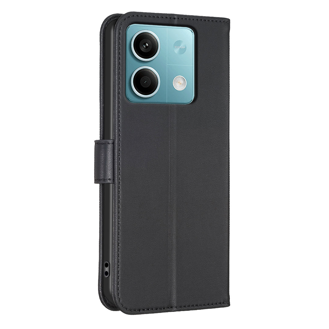 For Xiaomi Redmi Note 13 4G Clover Leather Case Folio Stand View Phone Cover - Black