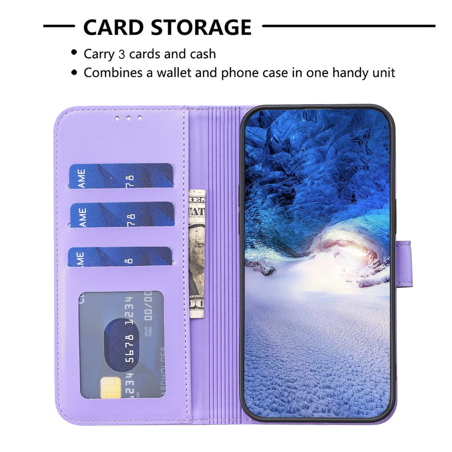 For Xiaomi Redmi Note 13 4G Clover Leather Case Folio Stand View Phone Cover - Purple