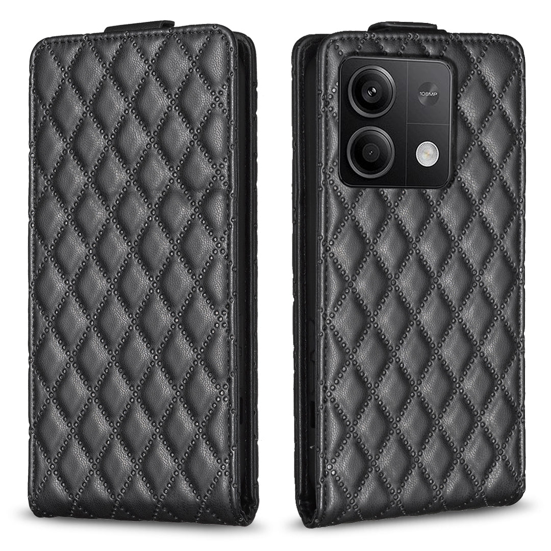 BF30 For Xiaomi Redmi Note 13 4G Vertical Flip Phone Case PU Leather Rhombus Cover - Black