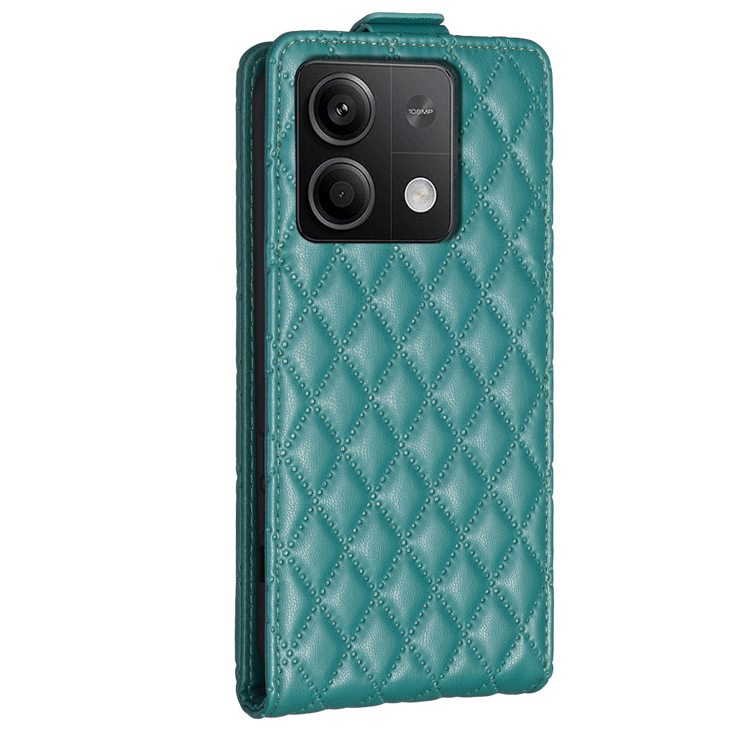 BF30 For Xiaomi Redmi Note 13 4G Vertical Flip Phone Case PU Leather Rhombus Cover - Green