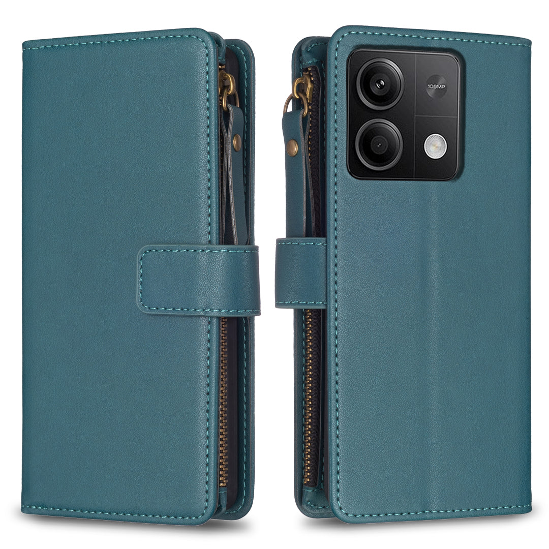 BF Style-19 for Xiaomi Redmi Note 13 4G Phone Case Viewing Stand Cover Zipper Handbag - Green