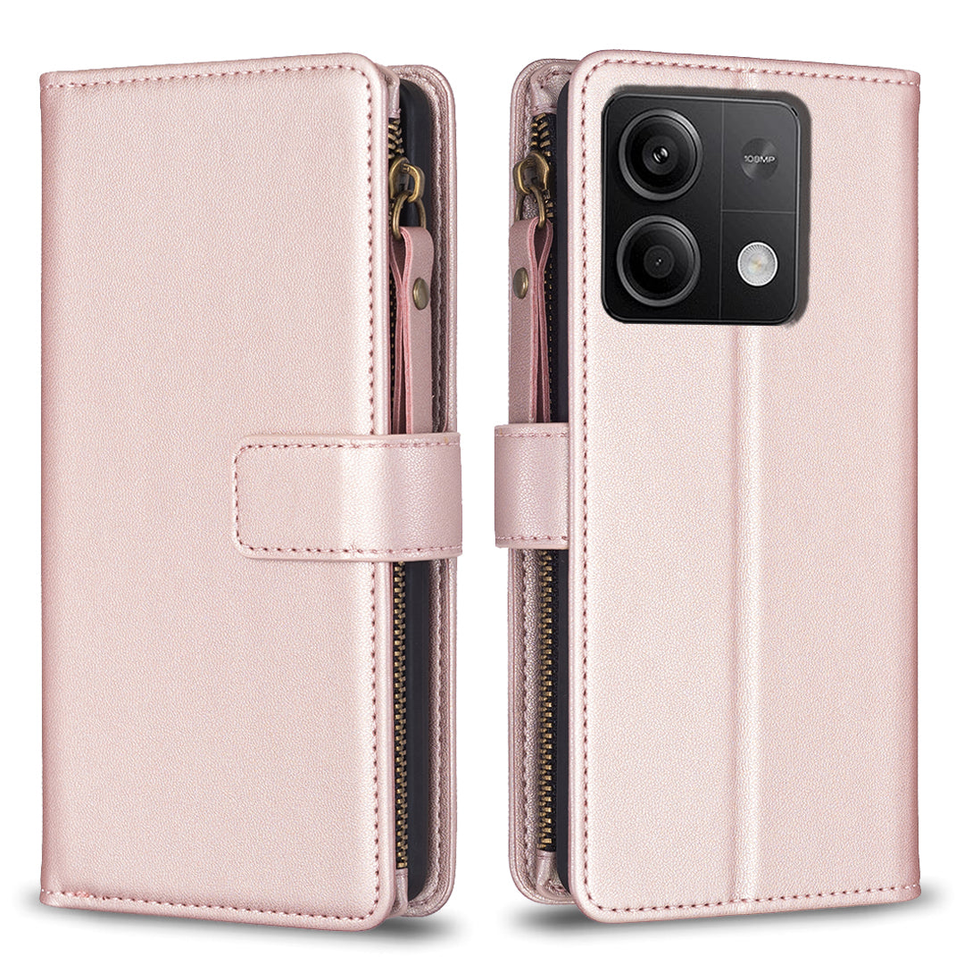 BF Style-19 for Xiaomi Redmi Note 13 4G Phone Case Viewing Stand Cover Zipper Handbag - Rose Gold