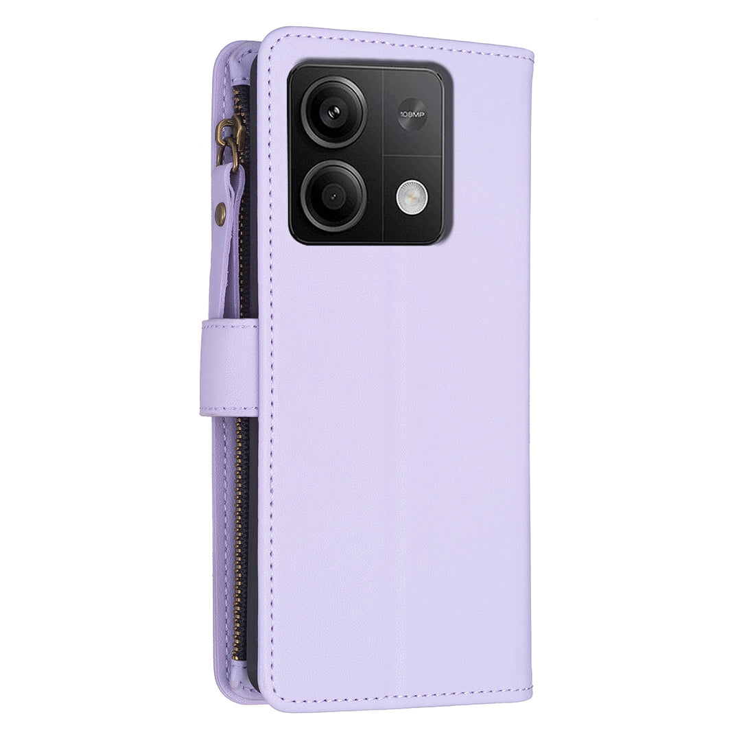 BF Style-19 for Xiaomi Redmi Note 13 4G Phone Case Viewing Stand Cover Zipper Handbag - Purple