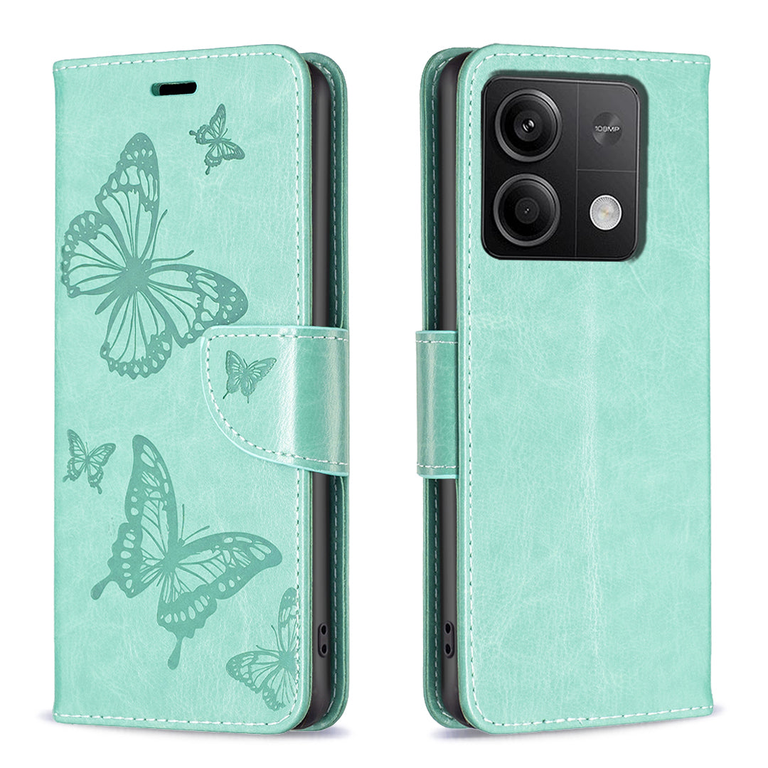For Xiaomi Redmi Note 13 4G Case Butterfly Imprinted Stand Full Protection Phone Cover - Green