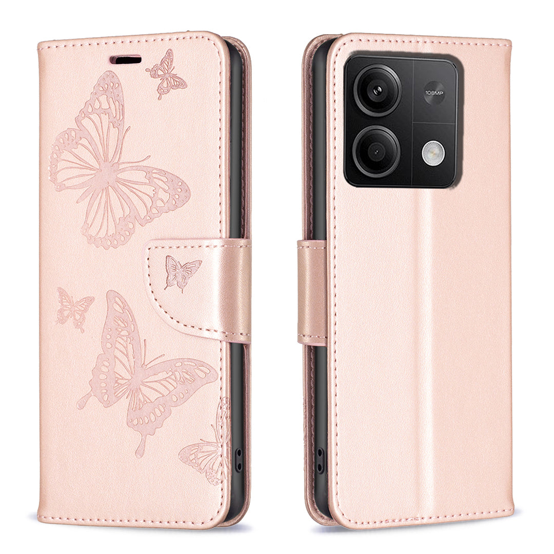 For Xiaomi Redmi Note 13 4G Case Butterfly Imprinted Stand Full Protection Phone Cover - Rose Gold