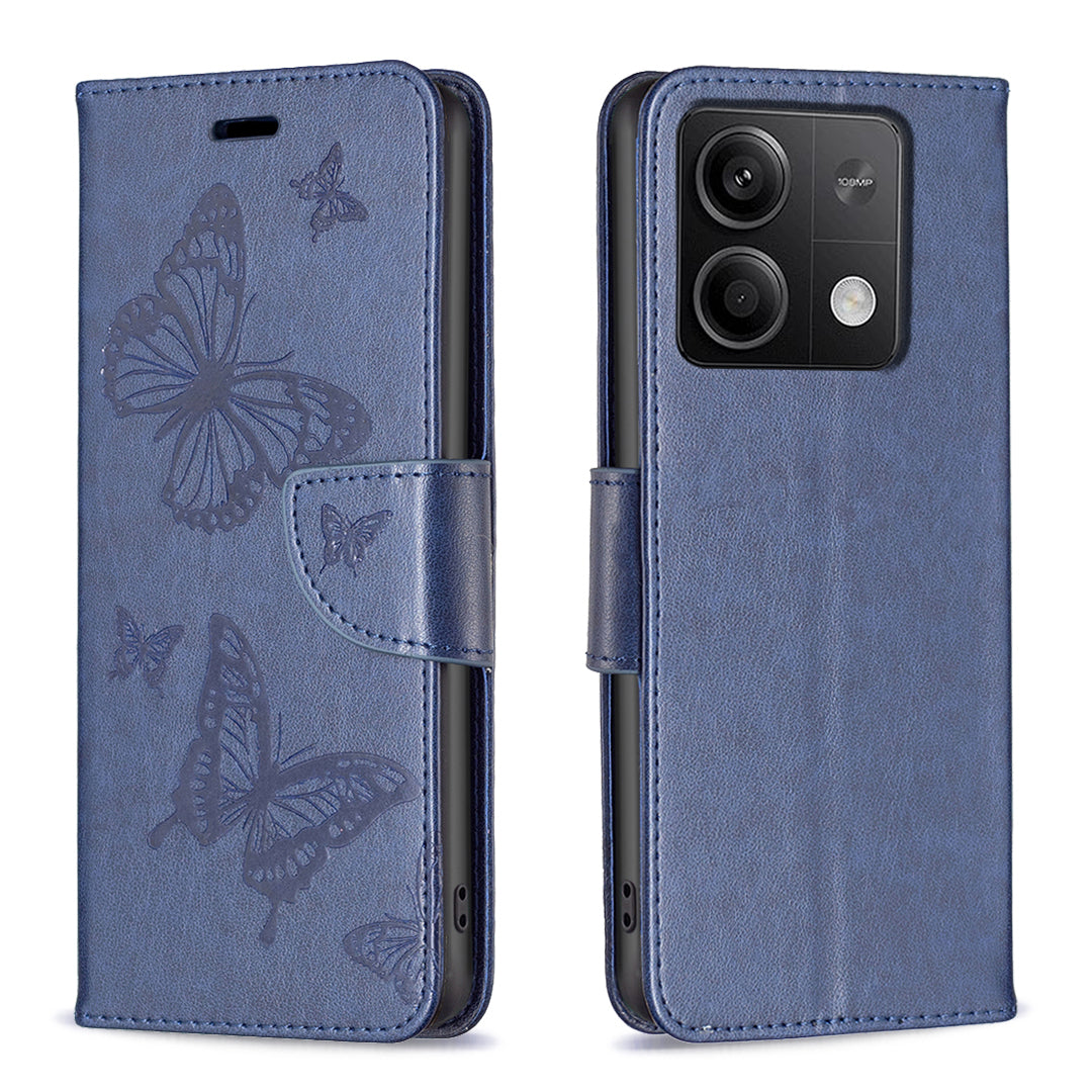 For Xiaomi Redmi Note 13 4G Case Butterfly Imprinted Stand Full Protection Phone Cover - Blue
