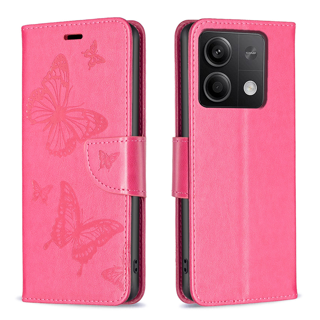 For Xiaomi Redmi Note 13 4G Case Butterfly Imprinted Stand Full Protection Phone Cover - Rose