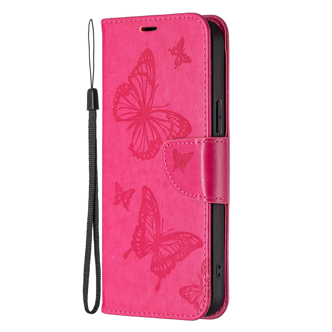 For Xiaomi Redmi Note 13 4G Case Butterfly Imprinted Stand Full Protection Phone Cover - Rose