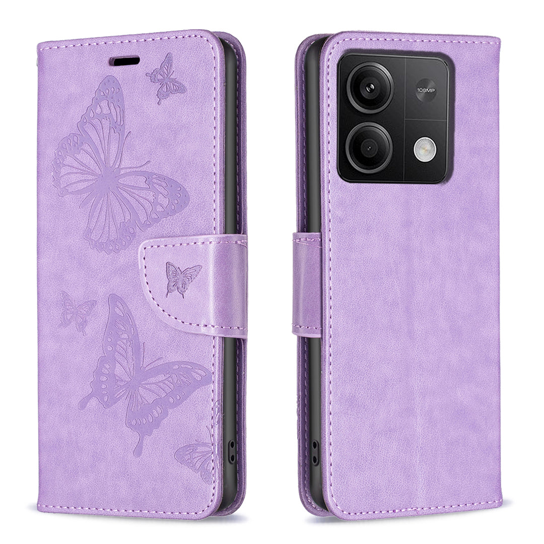 For Xiaomi Redmi Note 13 4G Case Butterfly Imprinted Stand Full Protection Phone Cover - Purple