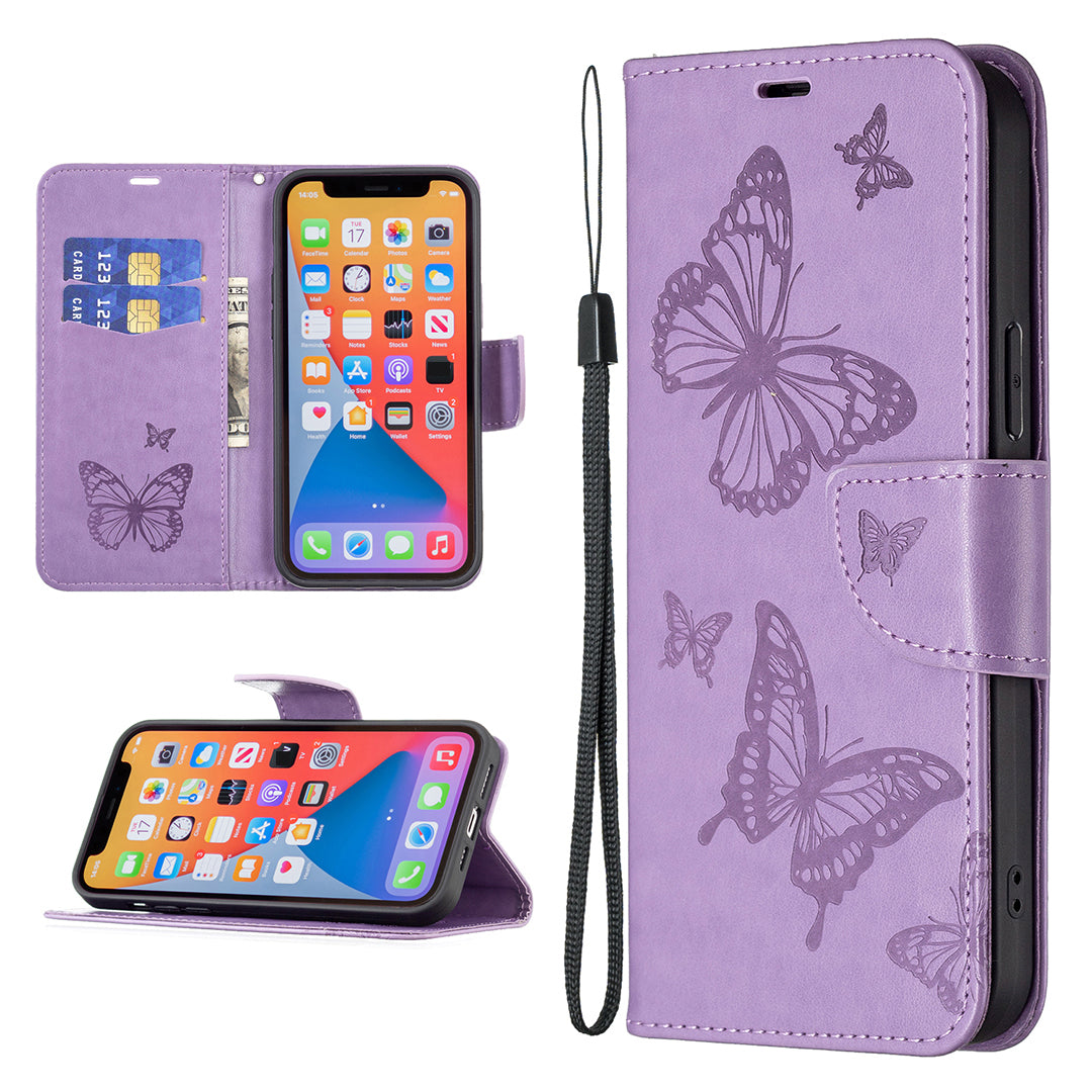 For Xiaomi Redmi Note 13 4G Case Butterfly Imprinted Stand Full Protection Phone Cover - Purple
