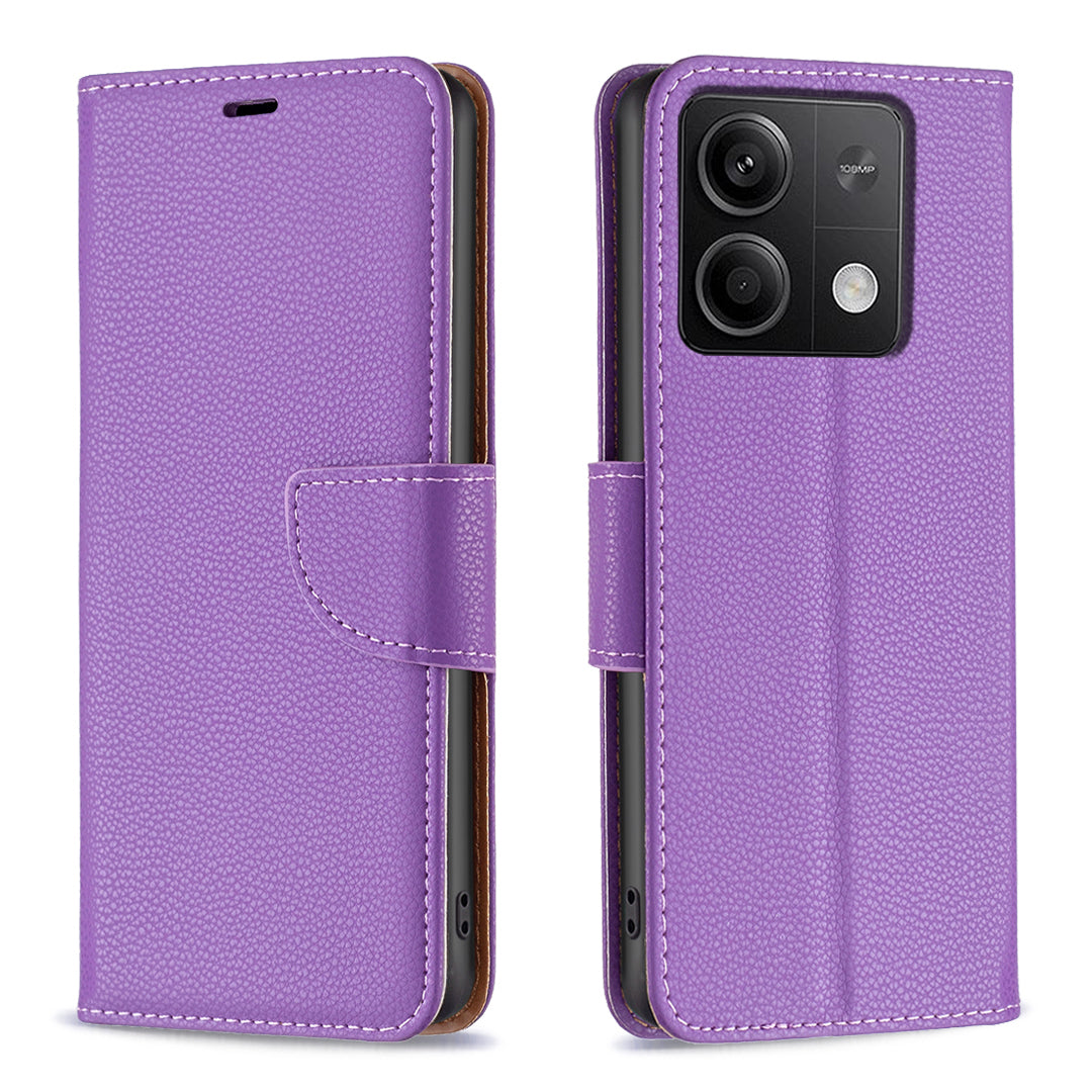 For Xiaomi Redmi Note 13 4G Case PU Leather Litchi Texture Phone Cover Magnetic Closure - Purple