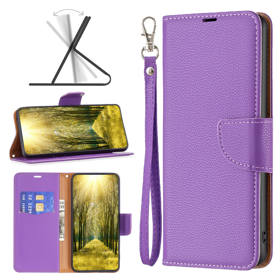 For Xiaomi Redmi Note 13 4G Case PU Leather Litchi Texture Phone Cover Magnetic Closure - Purple