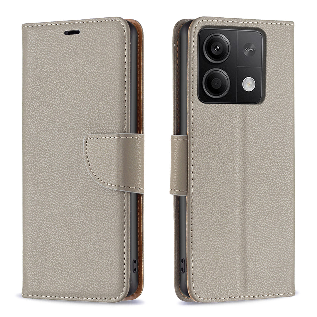 For Xiaomi Redmi Note 13 4G Case PU Leather Litchi Texture Phone Cover Magnetic Closure - Grey