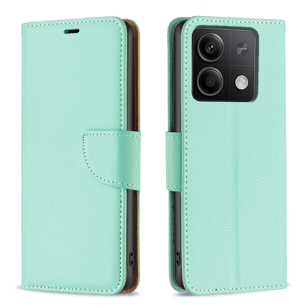 For Xiaomi Redmi Note 13 4G Case PU Leather Litchi Texture Phone Cover Magnetic Closure - Green