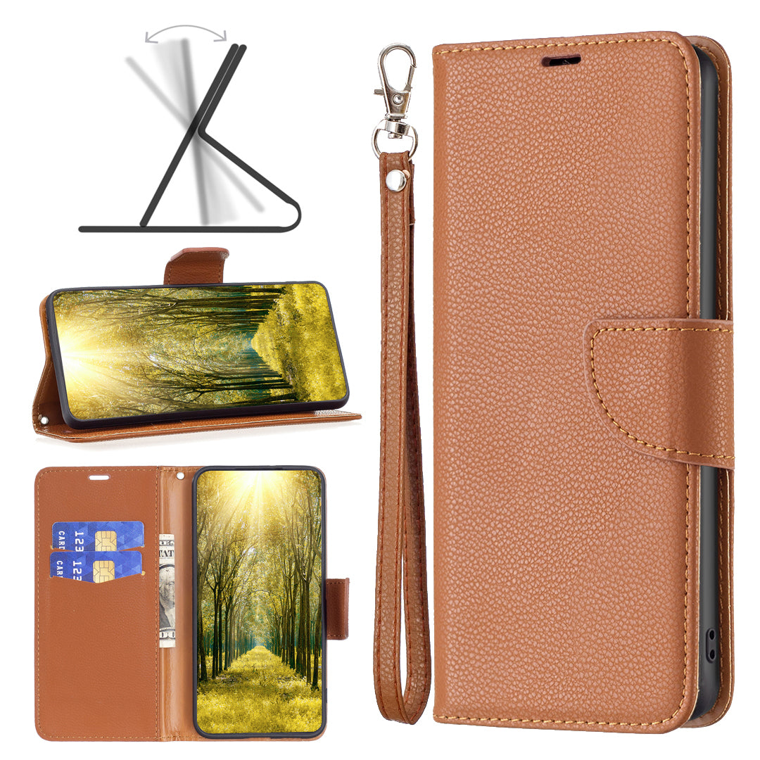 For Xiaomi Redmi Note 13 4G Case PU Leather Litchi Texture Phone Cover Magnetic Closure - Brown
