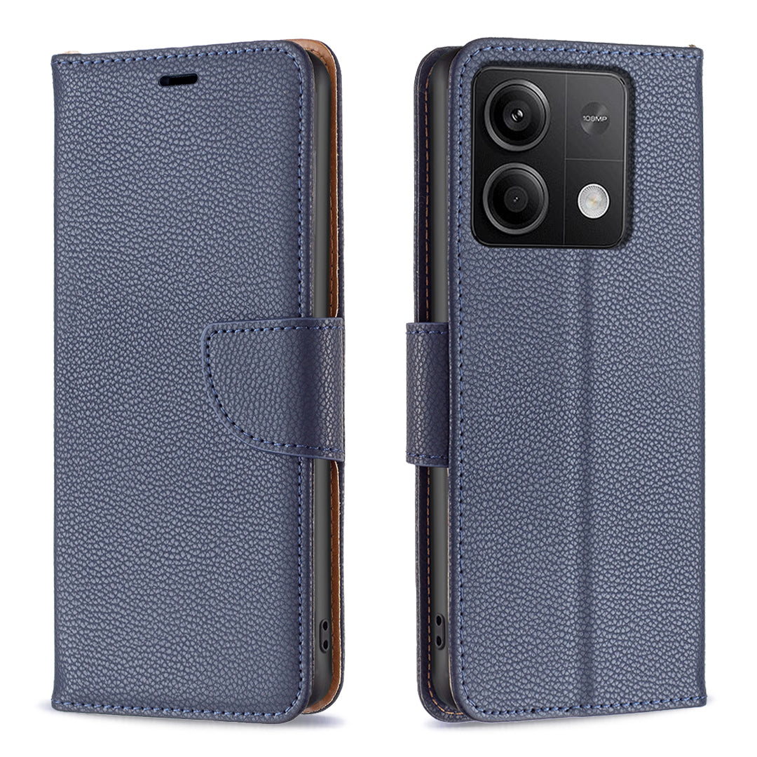 For Xiaomi Redmi Note 13 4G Case PU Leather Litchi Texture Phone Cover Magnetic Closure - Dark Blue