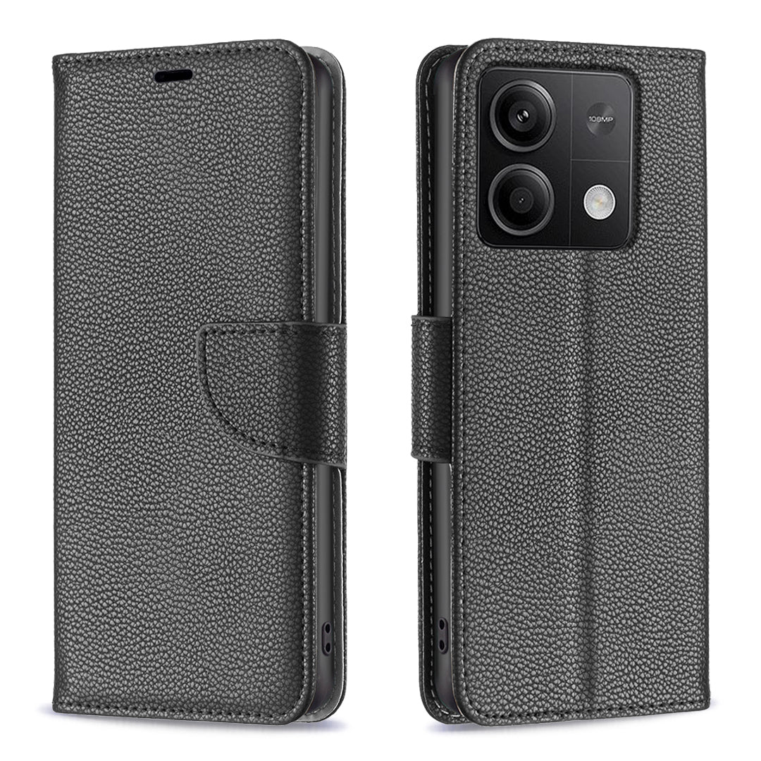 For Xiaomi Redmi Note 13 4G Case PU Leather Litchi Texture Phone Cover Magnetic Closure - Black