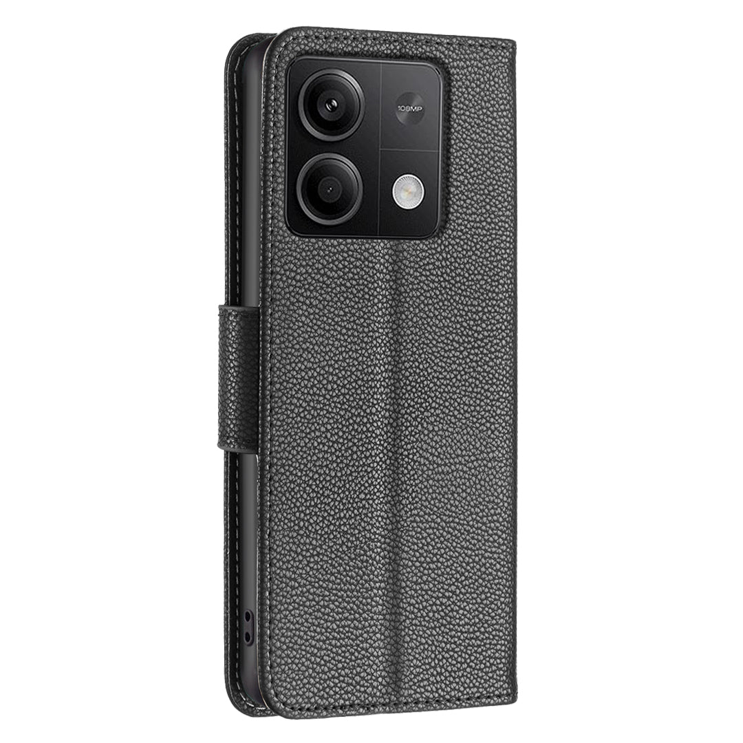 For Xiaomi Redmi Note 13 4G Case PU Leather Litchi Texture Phone Cover Magnetic Closure - Black