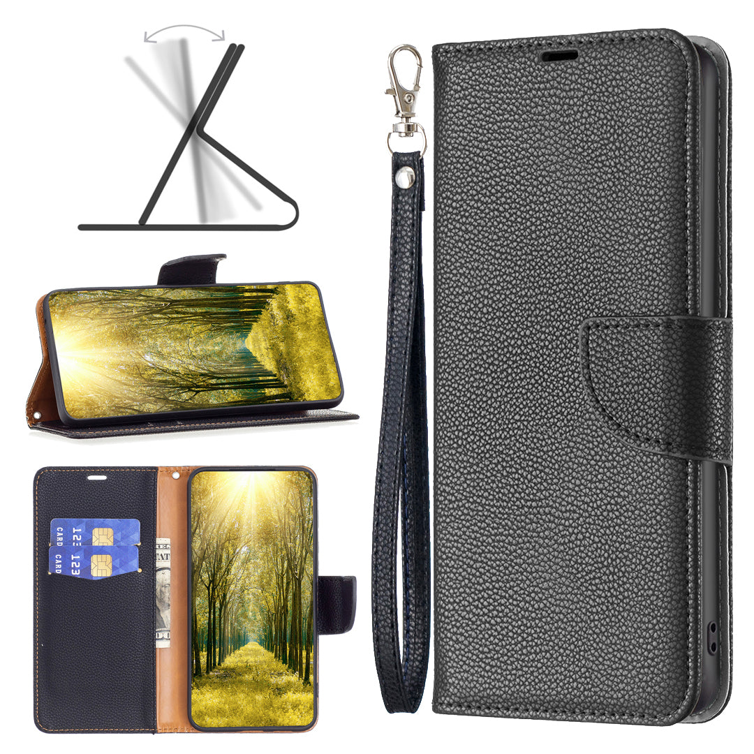 For Xiaomi Redmi Note 13 4G Case PU Leather Litchi Texture Phone Cover Magnetic Closure - Black