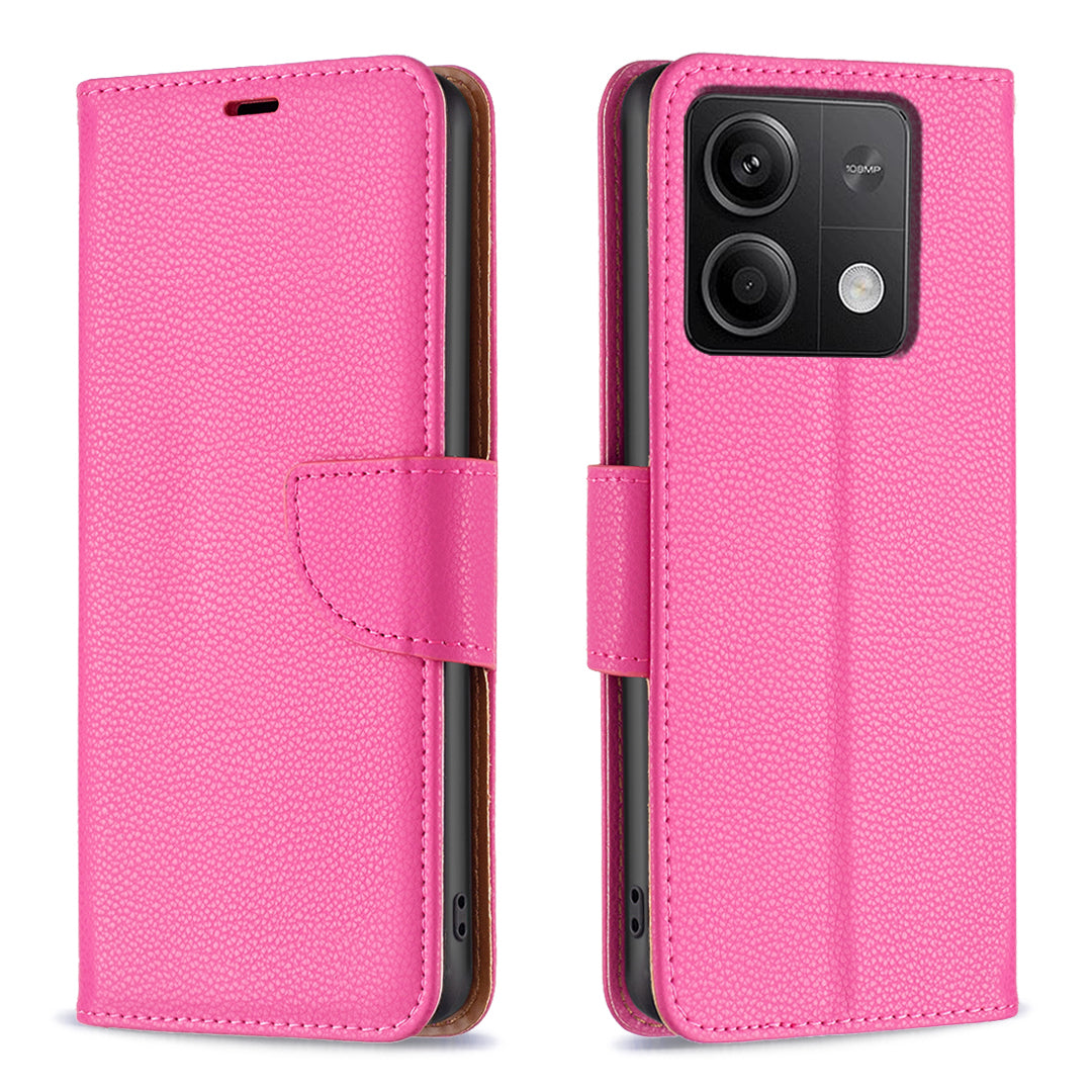 For Xiaomi Redmi Note 13 4G Case PU Leather Litchi Texture Phone Cover Magnetic Closure - Rose