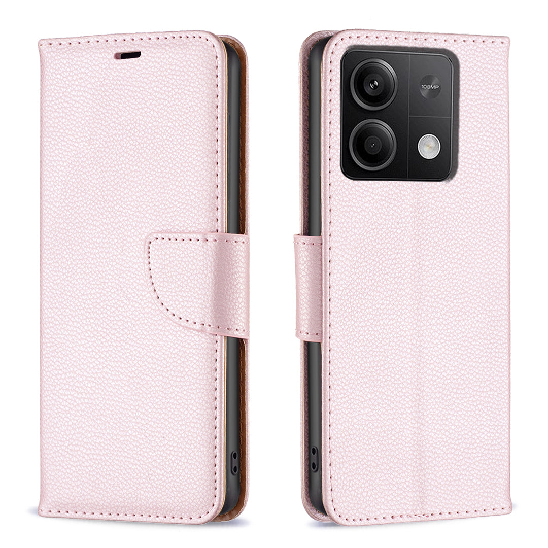 For Xiaomi Redmi Note 13 4G Case PU Leather Litchi Texture Phone Cover Magnetic Closure - Rose Gold