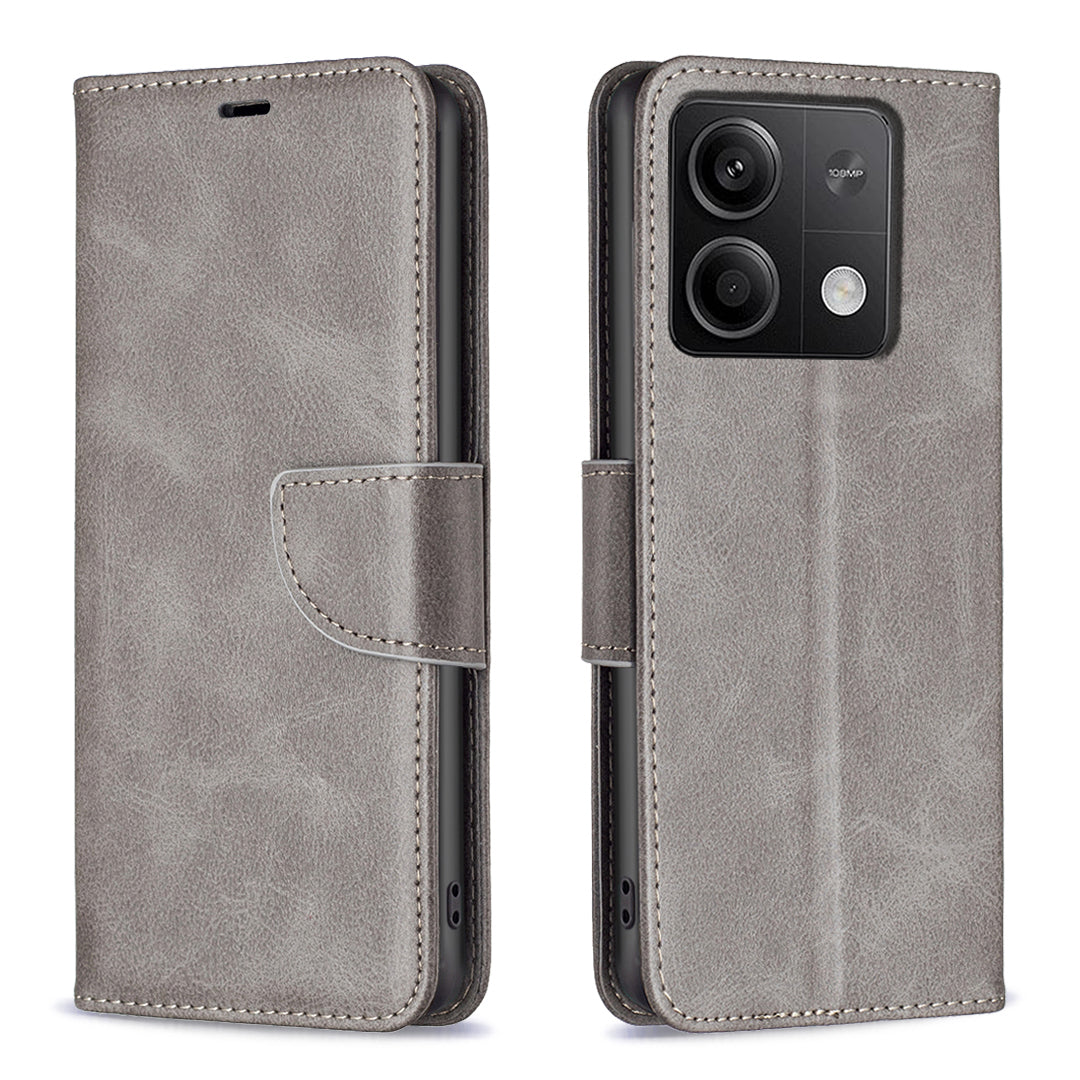 For Xiaomi Redmi Note 13 4G Case PU Leather Stand Wrist Strap Phone Cover - Grey