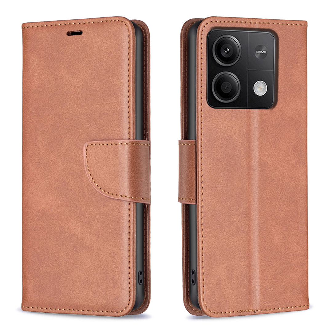 For Xiaomi Redmi Note 13 4G Case PU Leather Stand Wrist Strap Phone Cover - Brown