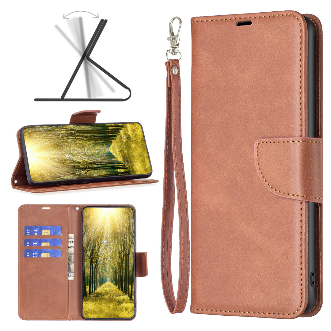 For Xiaomi Redmi Note 13 4G Case PU Leather Stand Wrist Strap Phone Cover - Brown